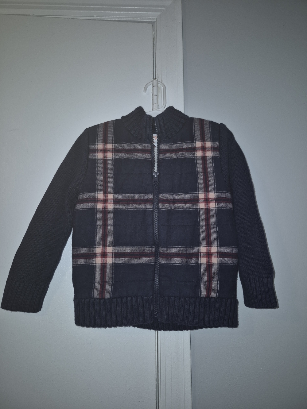 Cat & Jack Navy Sherpa-Lined Plaid Trim Jacket 3T